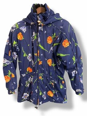 Obermeyer Floral Jacket Women’s Size 8 Blue Thermolite Insulated Winter Coat